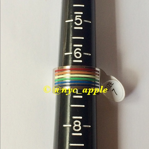 Stainless Steel Striped Rainbow Pride Ring - Picture 6 of 7